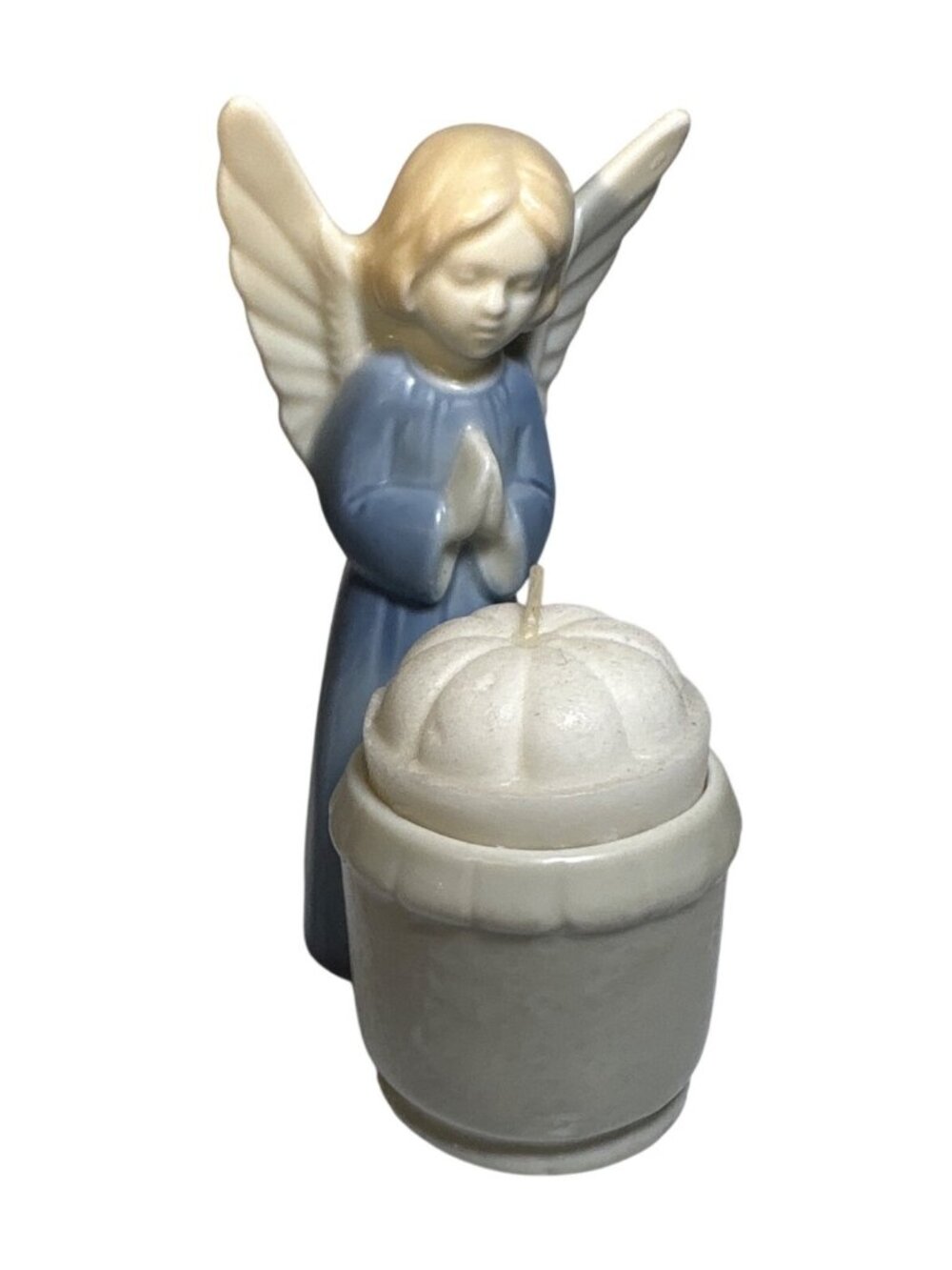 Vintage Angel Figurine With Candle Holder Blue & White CCCC Japan 5 Inches Tall